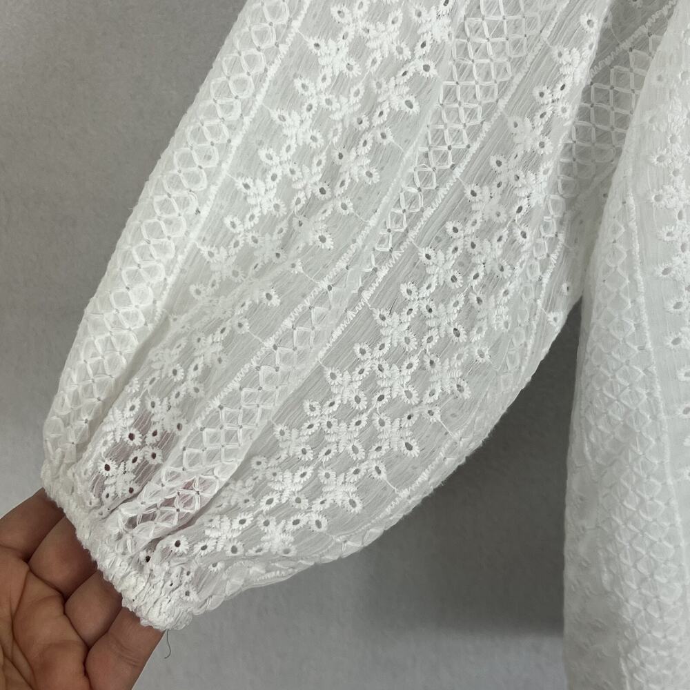 Supply & Demand Womens Size L White Eyelet Lace Long Sleeve Blouse Top Oversized - Picture 8 of 14